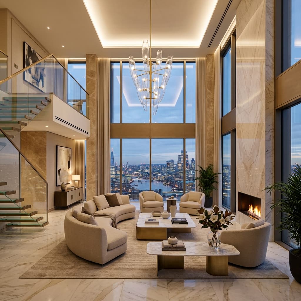 The Everett — Double height living space with panoramic views
